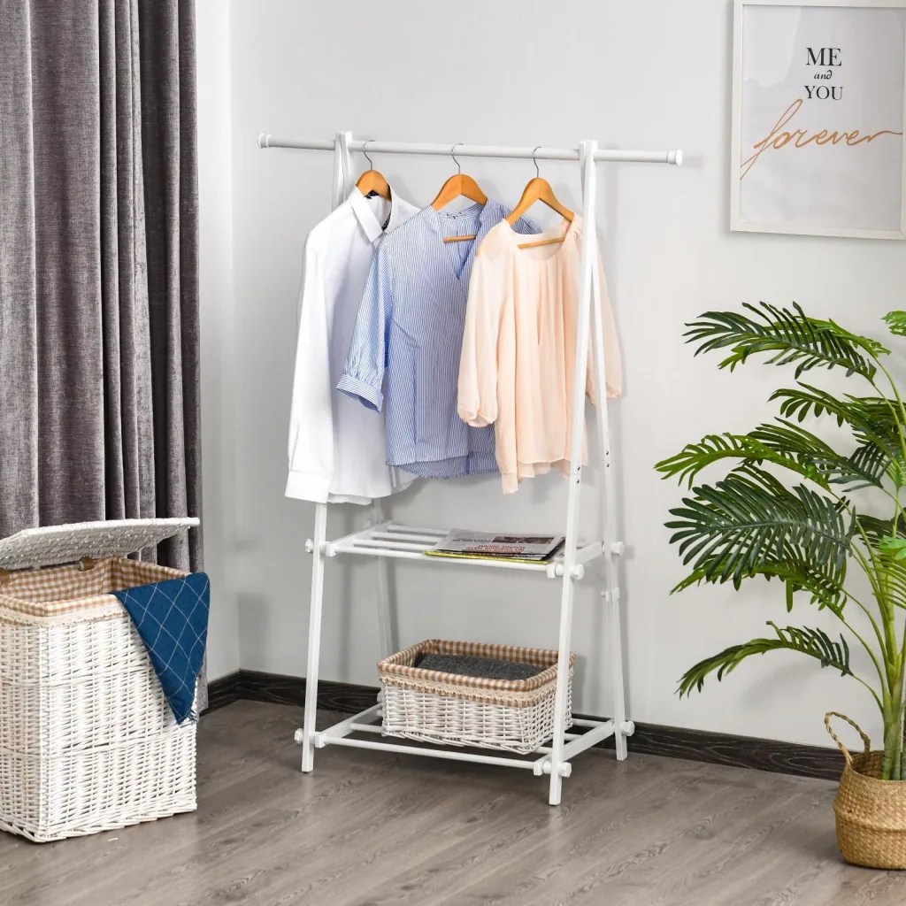 Coat rack with shoe rack, white