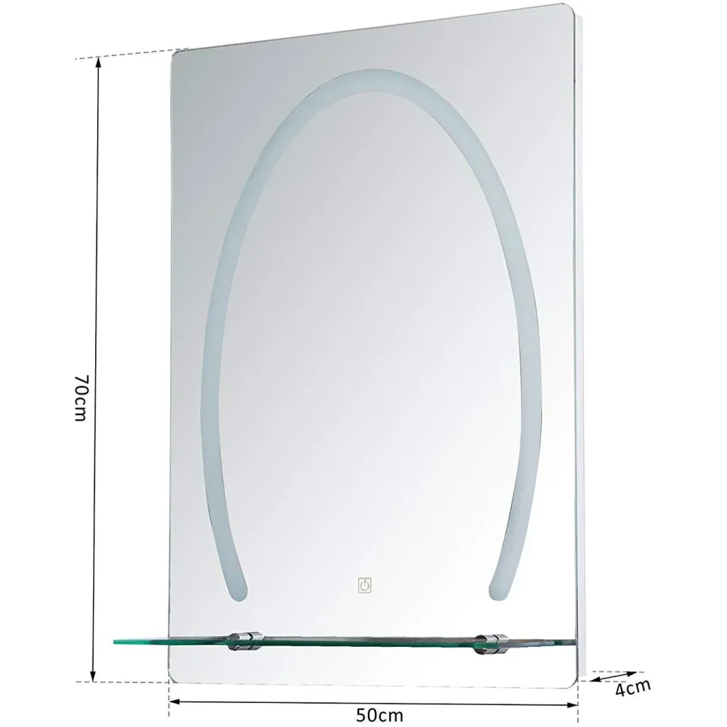 kleankin® LED bathroom mirror with glass shelf 30W 70x50cm
