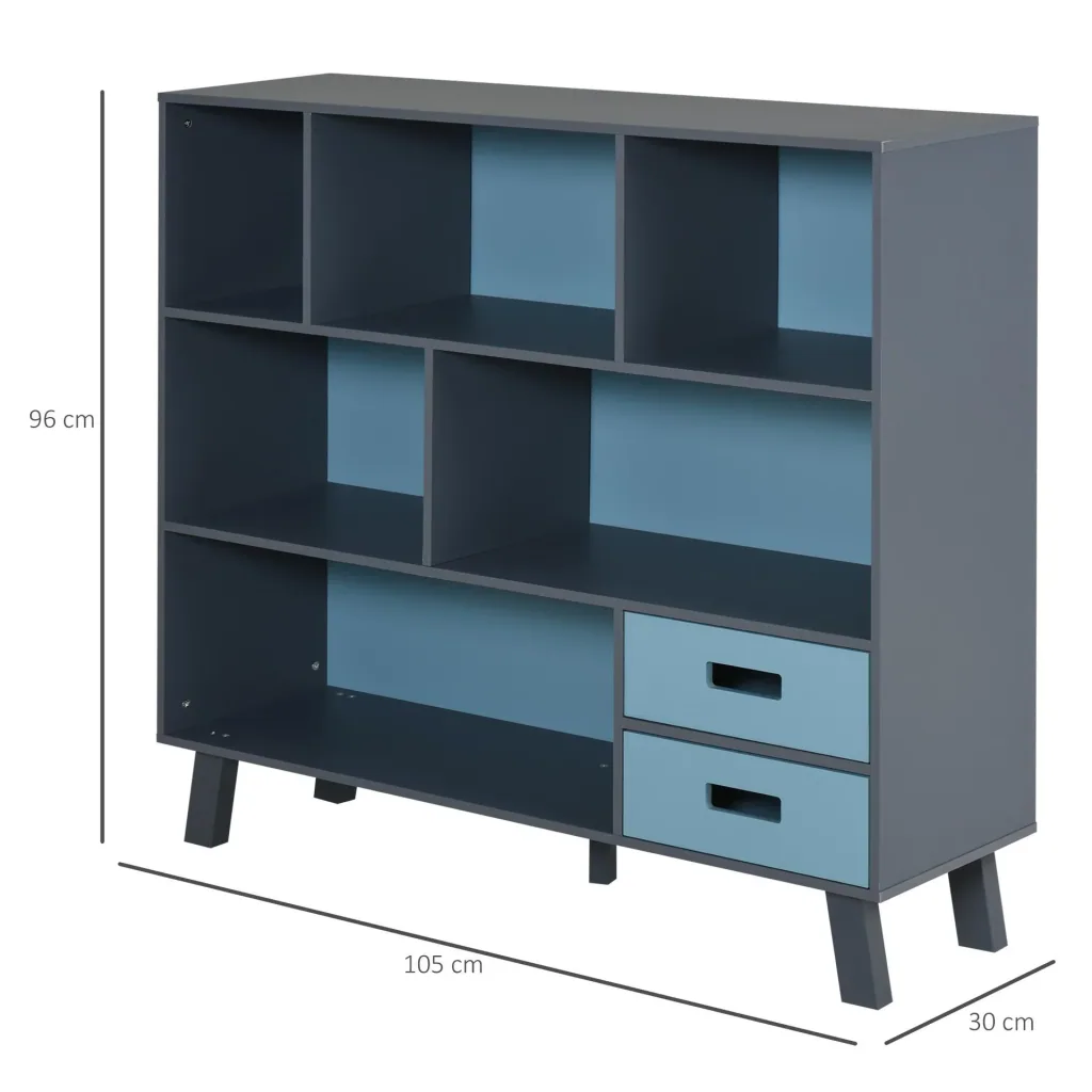 Bookcase with 2 drawers, blue
