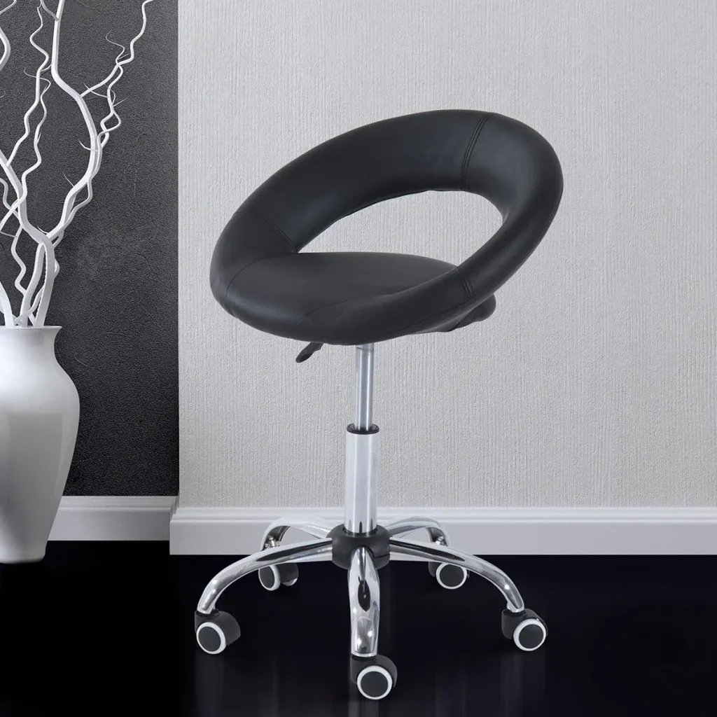 Height-adjustable rolling stool, black