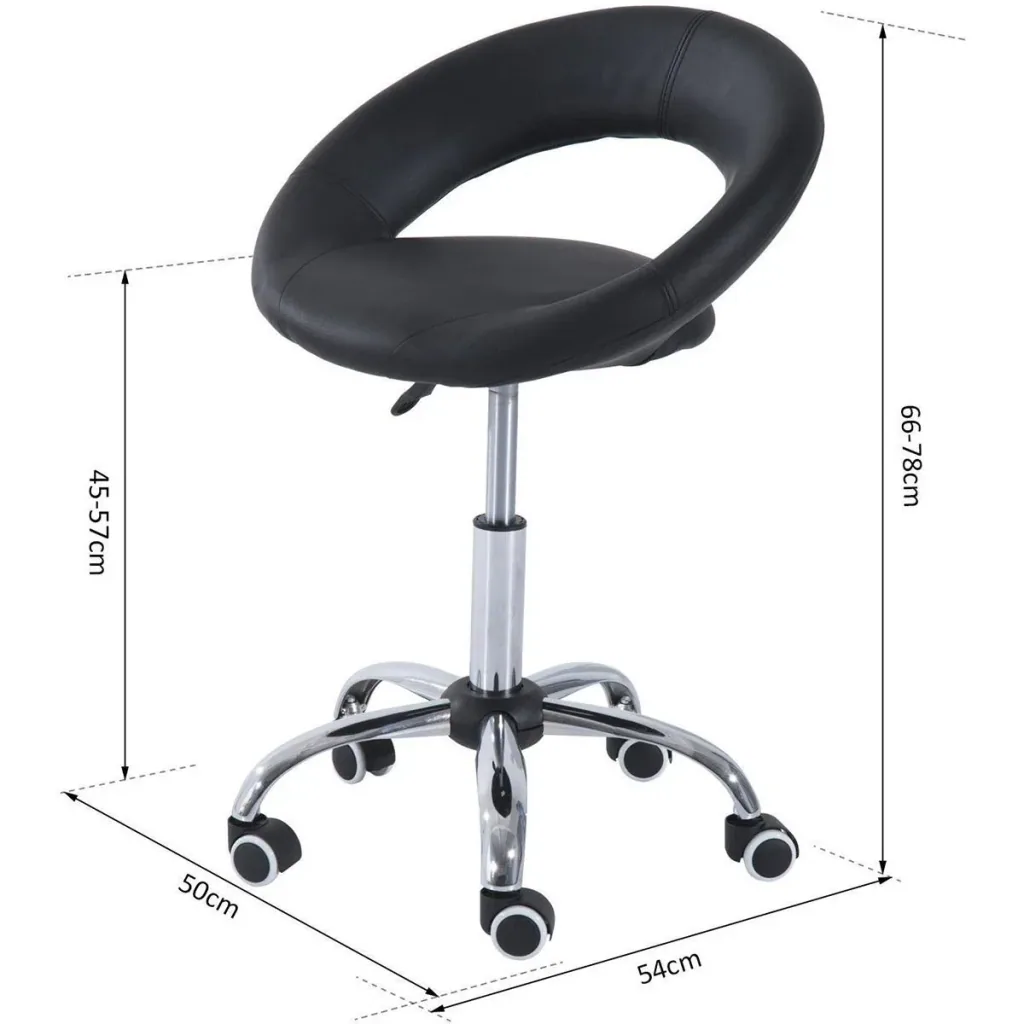 Height-adjustable rolling stool, black