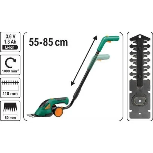 Accu grass and shrub shears with handle and wheels - 85 cm - Includes battery and charger