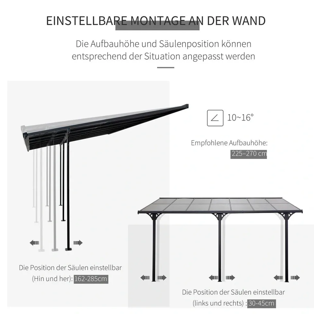 Pergola Pavilion 4 x 3 m Garden Pavilion Canopy Tent 225-270 cm Height Adjustable Sun Protection Patio Roof Extension