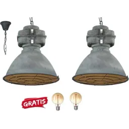 2x hanging lamp Anouk XL with grid 93680/70 concrete 48cm incl. 2x warm lamps