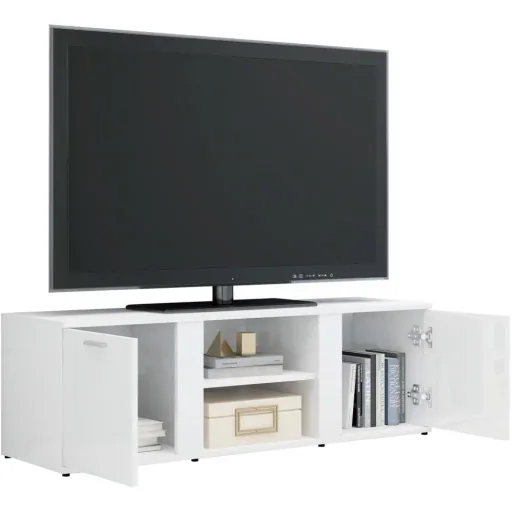 TV cabinet 120x34x37 cm high-gloss white chipboard
