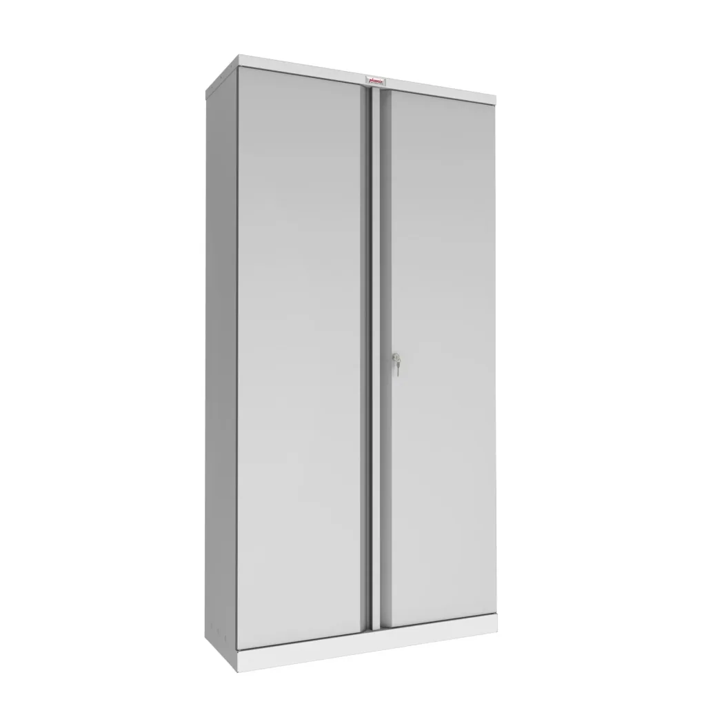 SCL series steel storage cabinet with 2 doors and 4 shelves with key lock, grey