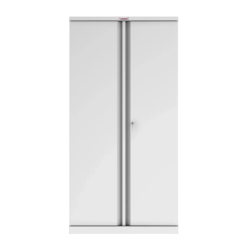 SCL series steel storage cabinet with 2 doors and 4 shelves with key lock, grey