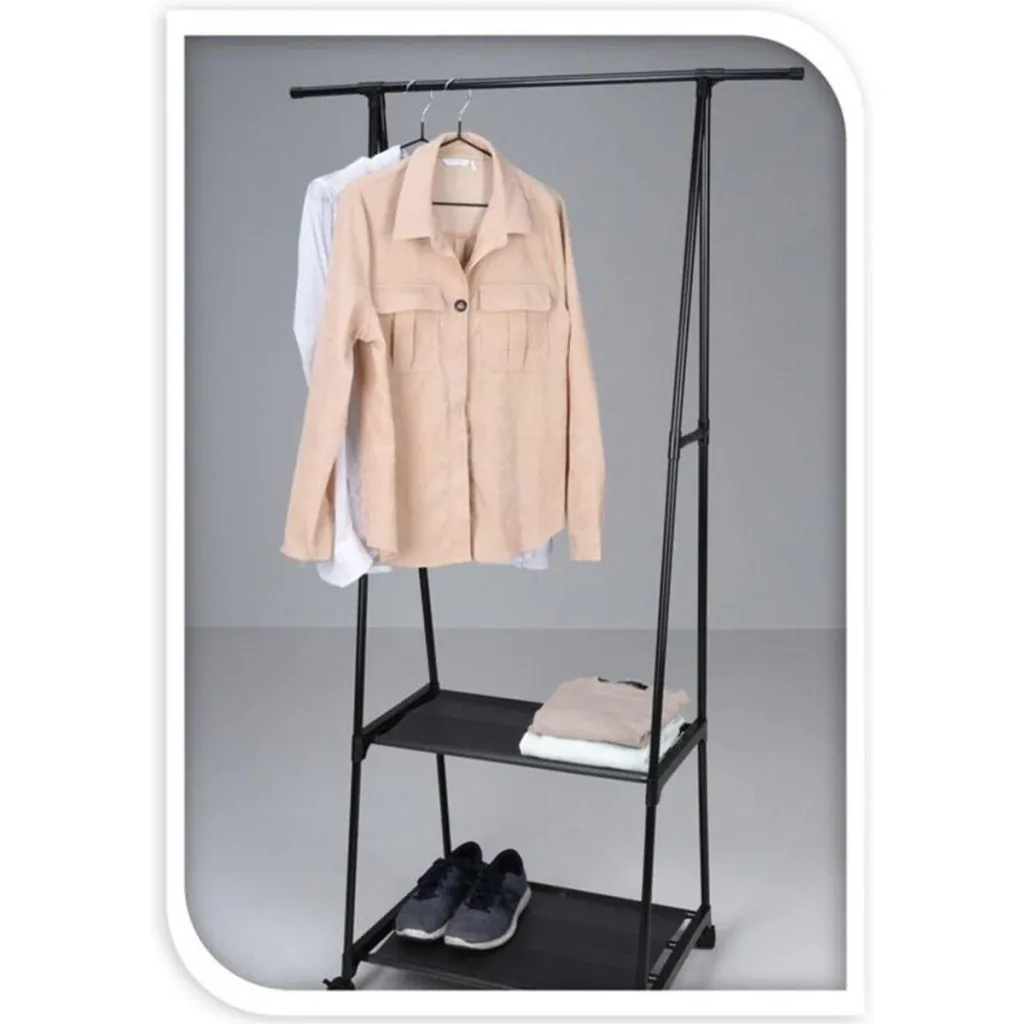 Storage Solutions Clothes Rack with 2 Shelves - Black - Stainless Steel - On Wheels