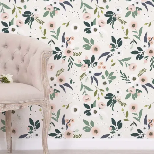 Lilipinso vliesbehang bloemen lichtroze groen
