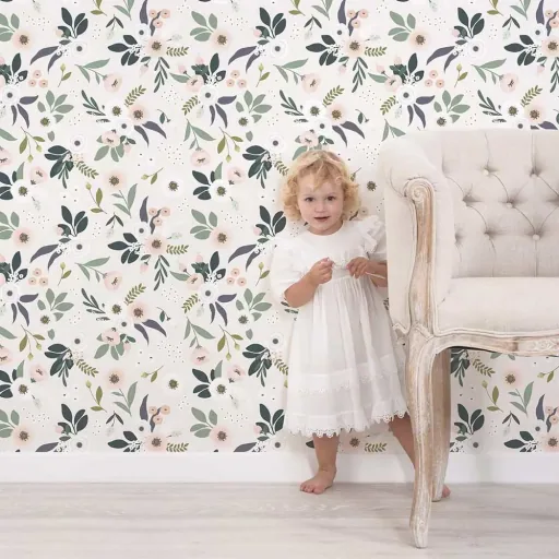 Lilipinso vliesbehang bloemen lichtroze groen