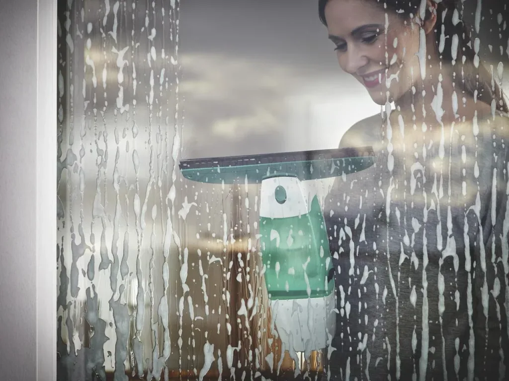 Cordless window vacuum "Dry & Clean" with spray, handle and washer + FREE window spray 500 ml