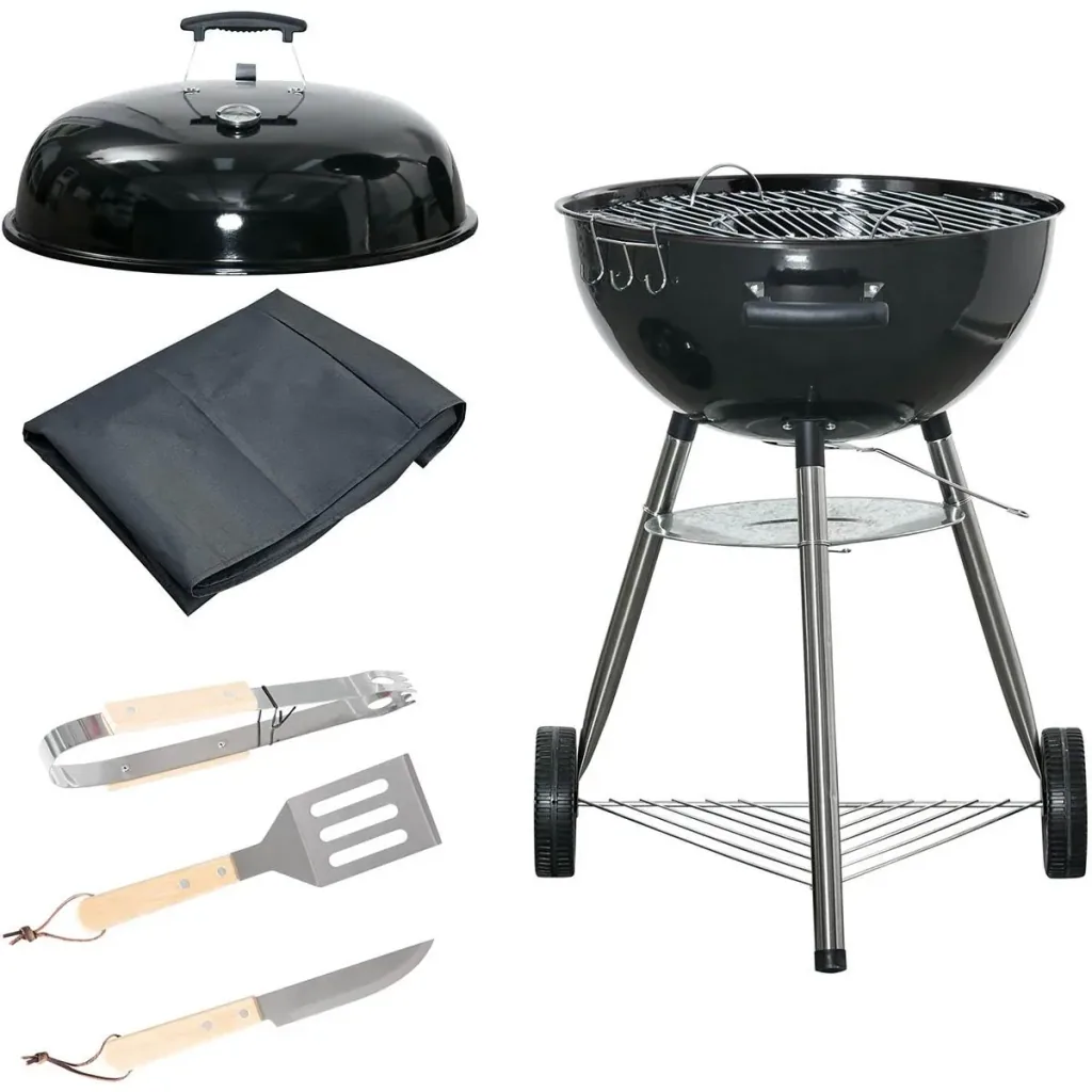 BBQ charcoal grill - with thermometer - black - 65 x 65 x 108 cm