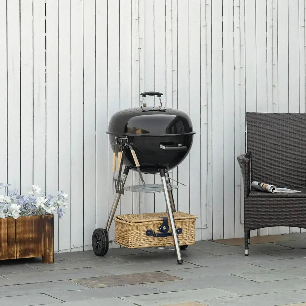 BBQ charcoal grill - with thermometer - black - 65 x 65 x 108 cm