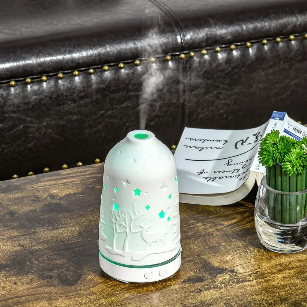 Aroma Diffuser Humidifier for Essential Oils 7 Colors LED 2 Spray Modes Automatic Shut-off Ceramic Dec
