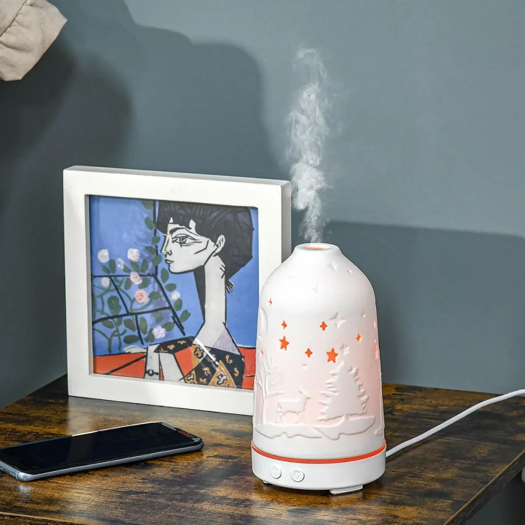 Aroma Diffuser Humidifier for Essential Oils 7 Colors LED 2 Spray Modes Automatic Shut-off Ceramic Dec
