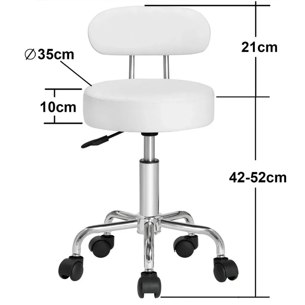 White rolling stool with backrest