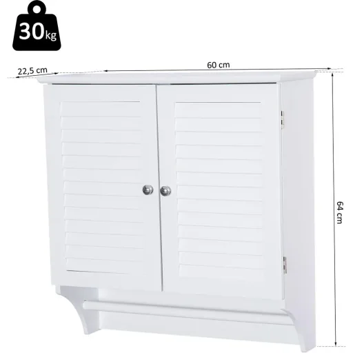 Wall cupboard hanging cupboard kitchen cupboard multi-purpose cupboard louvre doors wood white 60 x 22.5 x 64 cm