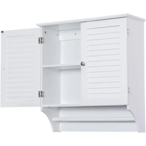 Wall cupboard hanging cupboard kitchen cupboard multi-purpose cupboard louvre doors wood white 60 x 22.5 x 64 cm