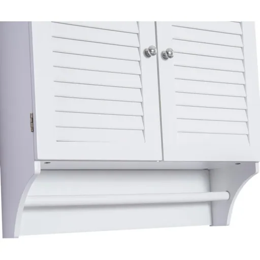 Wall cupboard hanging cupboard kitchen cupboard multi-purpose cupboard louvre doors wood white 60 x 22.5 x 64 cm