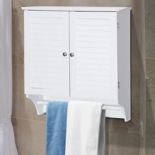 Wall cupboard hanging cupboard kitchen cupboard multi-purpose cupboard louvre doors wood white 60 x 22.5 x 64 cm