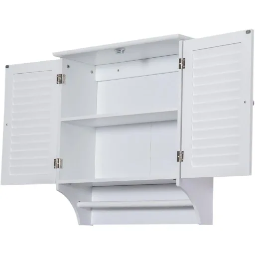 Wall cupboard hanging cupboard kitchen cupboard multi-purpose cupboard louvre doors wood white 60 x 22.5 x 64 cm