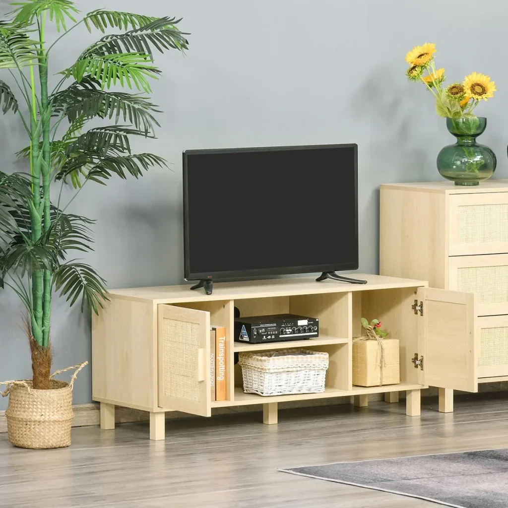 TV cabinet with natural rattan look