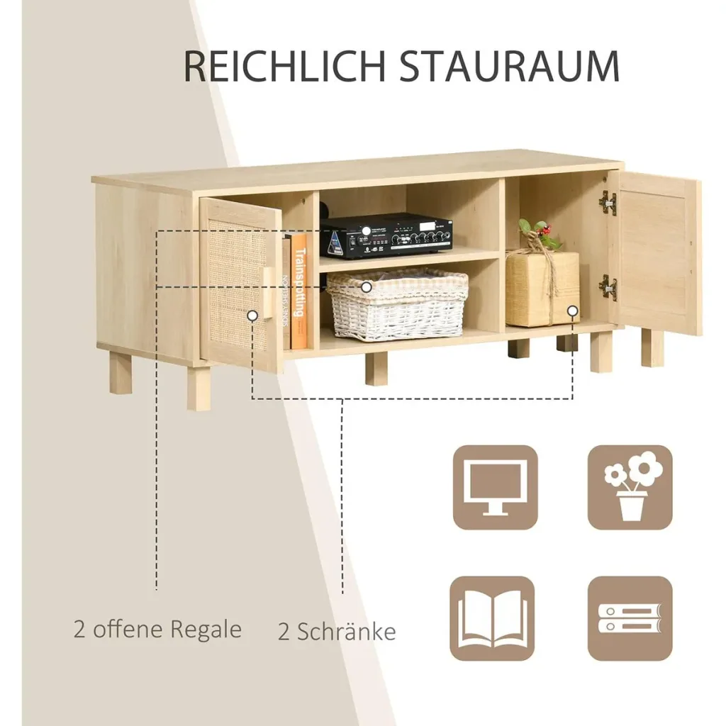 TV cabinet with natural rattan look
