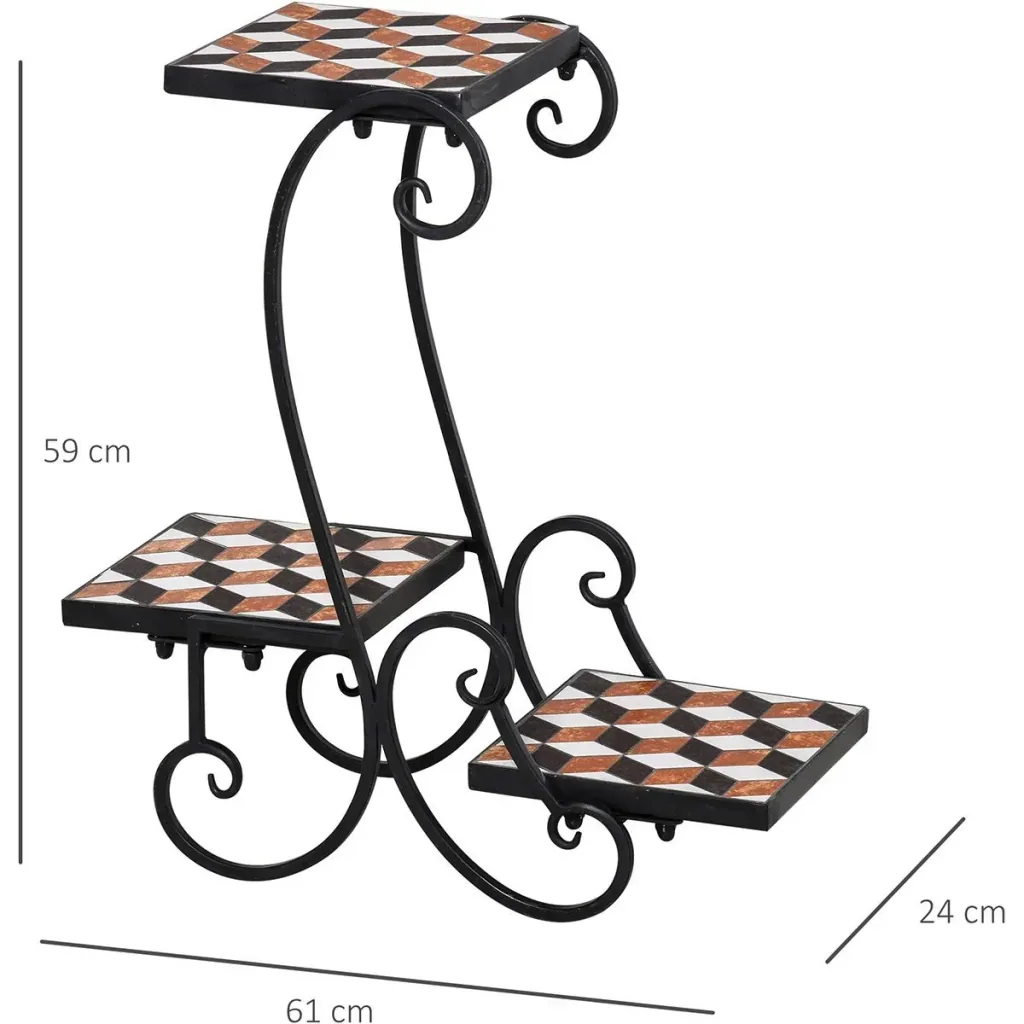 Flower stand with colorful mosaic tiles