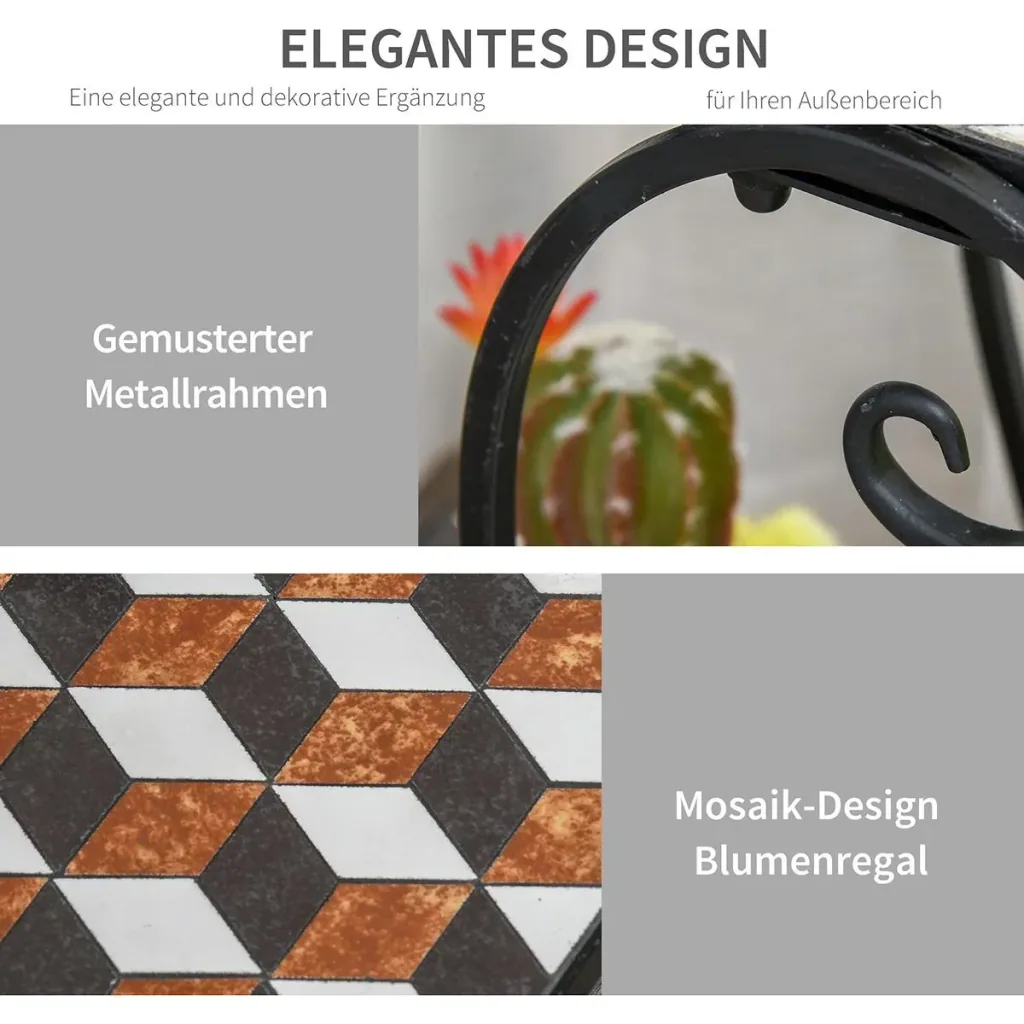 Flower stand with colorful mosaic tiles