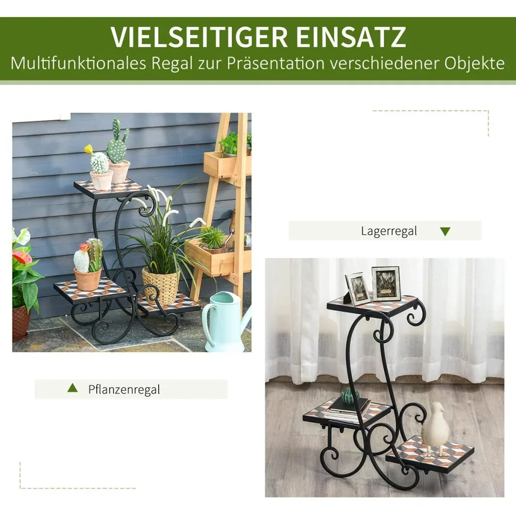 Flower stand with colorful mosaic tiles
