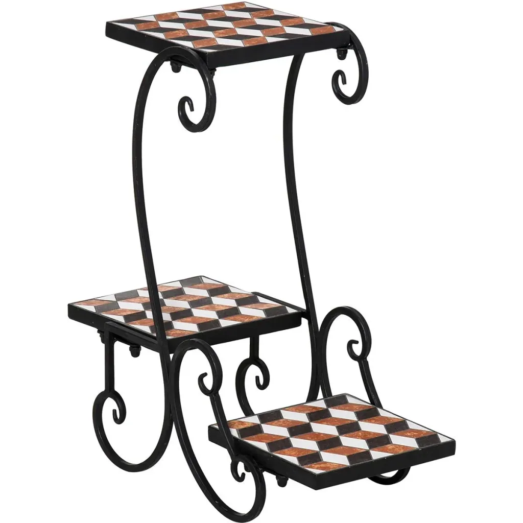 Flower stand with colorful mosaic tiles