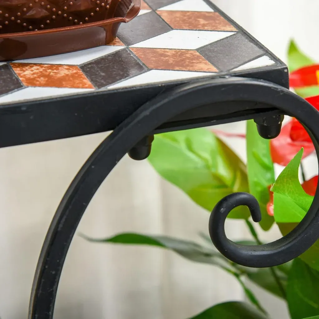 Flower stand with colorful mosaic tiles