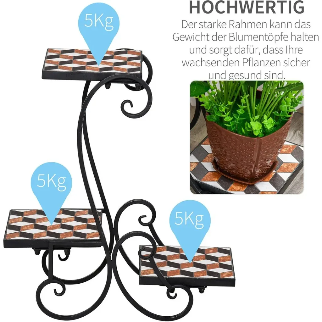 Flower stand with colorful mosaic tiles