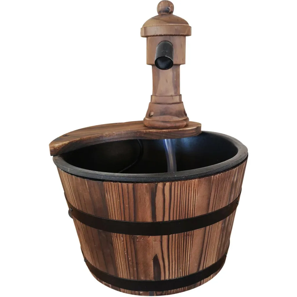 Garden fountain, decorative fountain, barrel fountain, waterfall, wooden barrel, fir wood + metal, natural wood ?27 x 37 cm