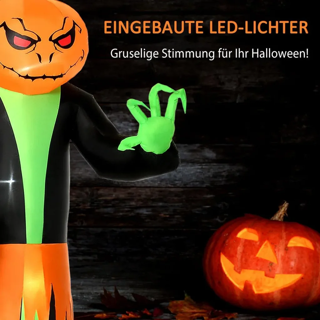 Inflatable Pumpkin Halloween Decoration Self-Inflating Ghost with LED Polyester Green+Black 100 x 96 x 270 cm