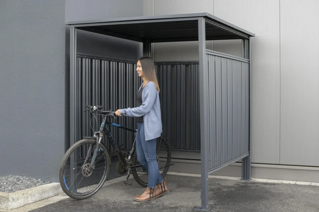 Westmann Fietsenstalling en overkapping Fieta, 180×203×210 cm, Antraciet – Staal met lamellenwanden