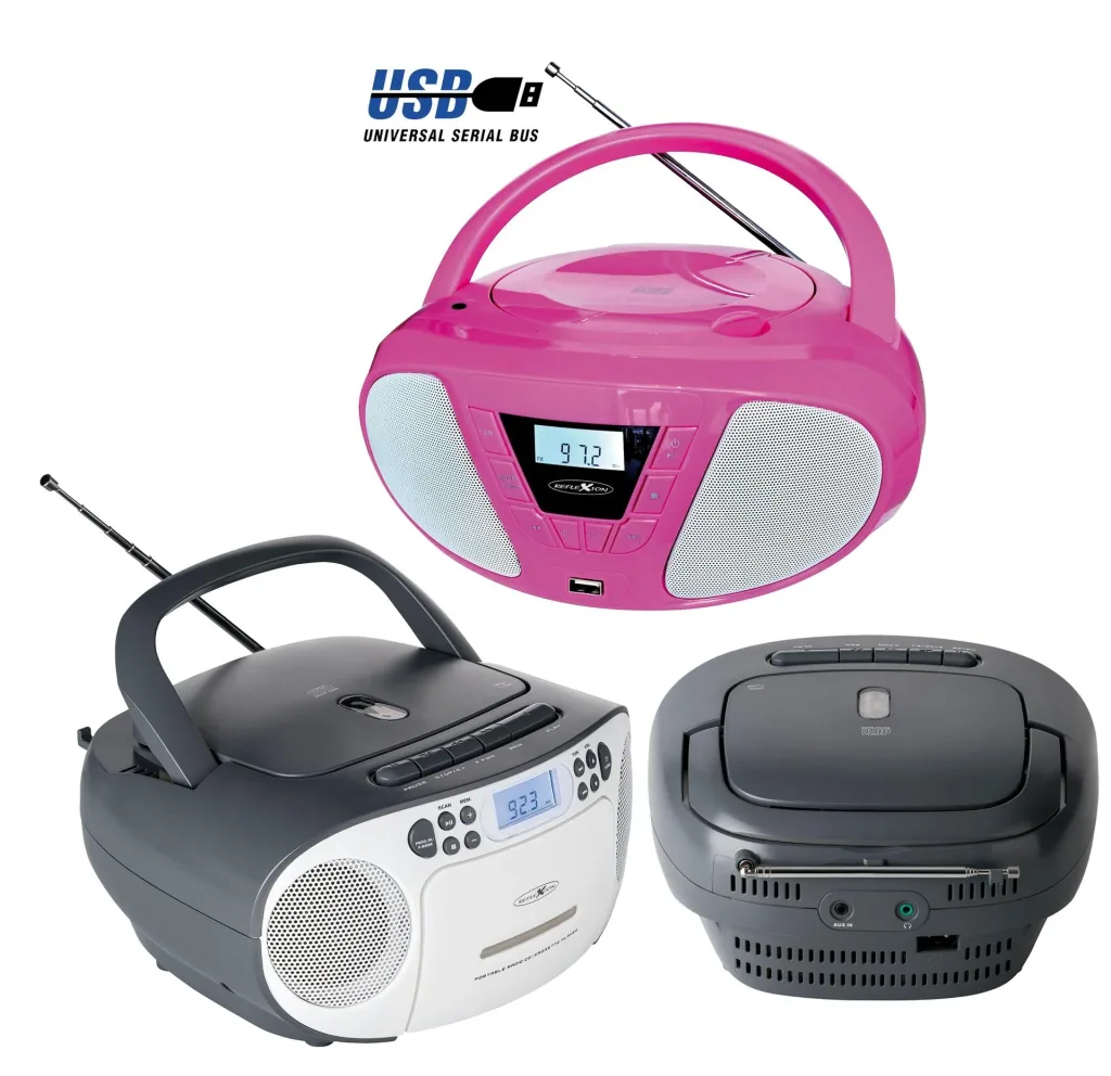 CD Radio Boombox with FM radio, CD, cassette and AUX-IN, pink