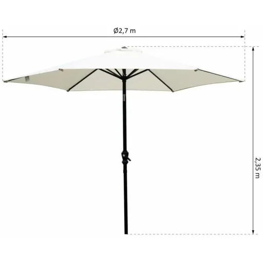 Folding parasol garden umbrella with hand crank aluminum 180/? polyester cream white Ø2.7 x 2.35 m