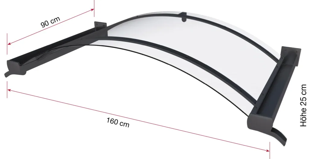 Arched canopy type BV/B 160, 160 x 90 x 25 cm, anthracite, 4 mm clear