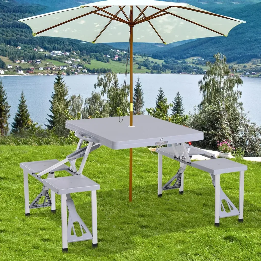 Picnic table with 4 chairs grey