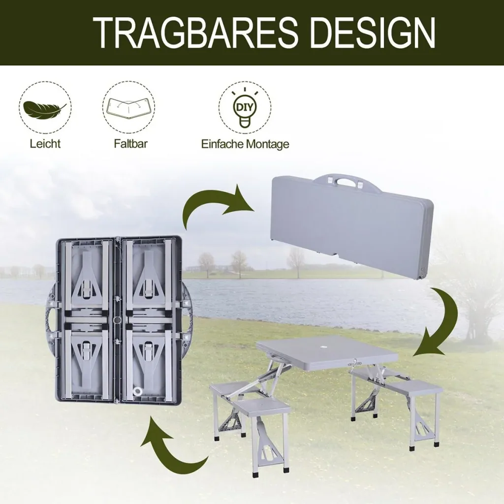 Picnic table with 4 chairs grey