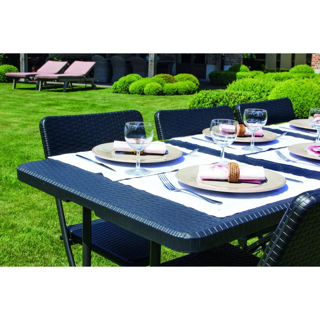 Folding table - in rattan look - 180 x 75 x 74 cm