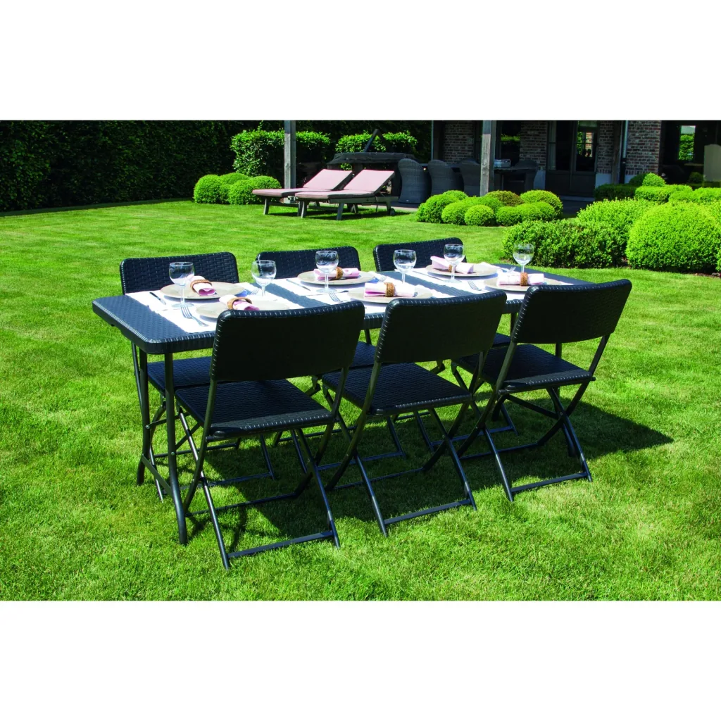 Folding table - in rattan look - 180 x 75 x 74 cm