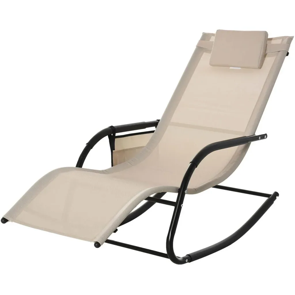Rocking chair, swing chair, garden chair, rocking lounger, metal mesh, black + beige, 150 x 62 x 88 cm