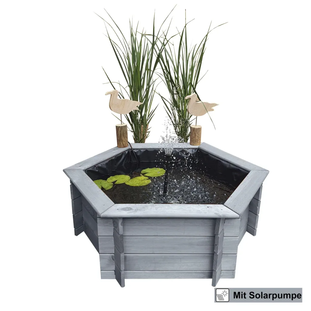 Hexagonal raised pond 100 cm solar, grey