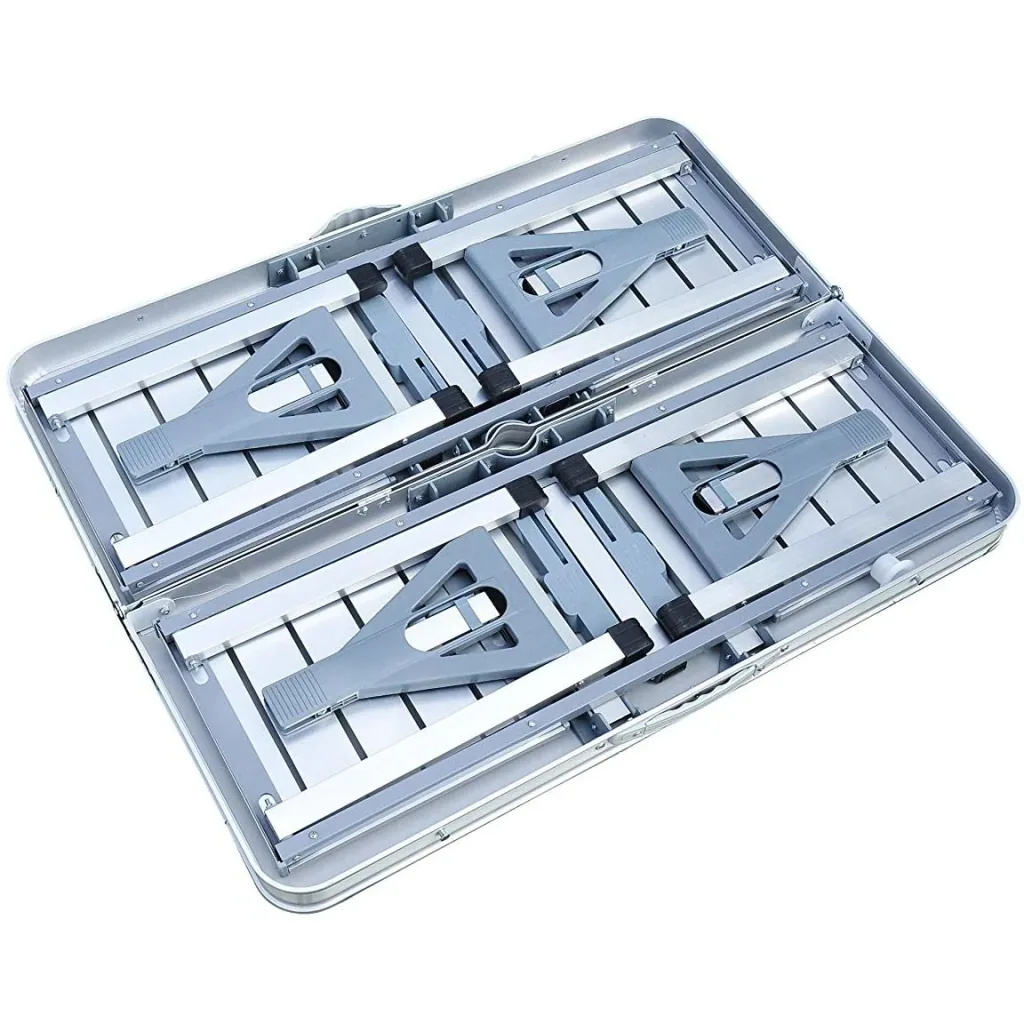 Aluminum camping table picnic 4-seater foldable silver