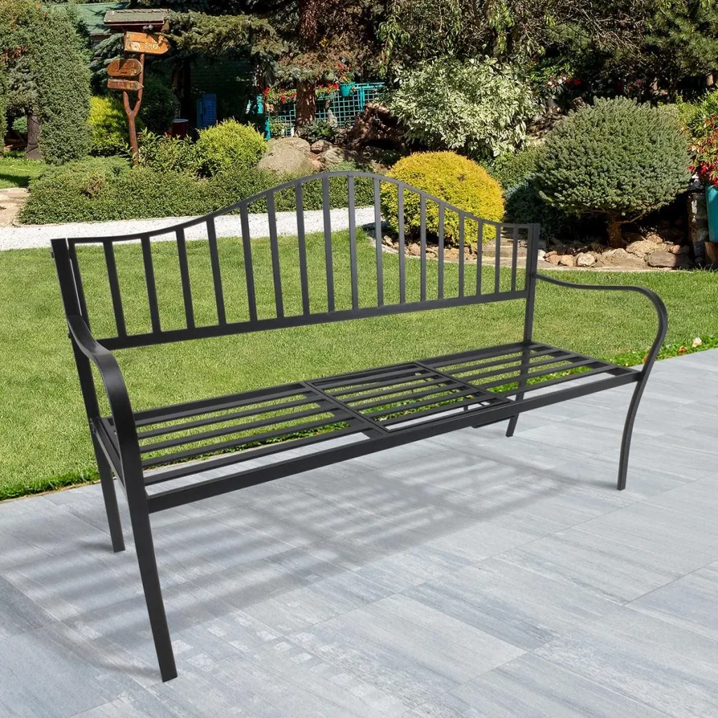 Metal bench with folding side table black