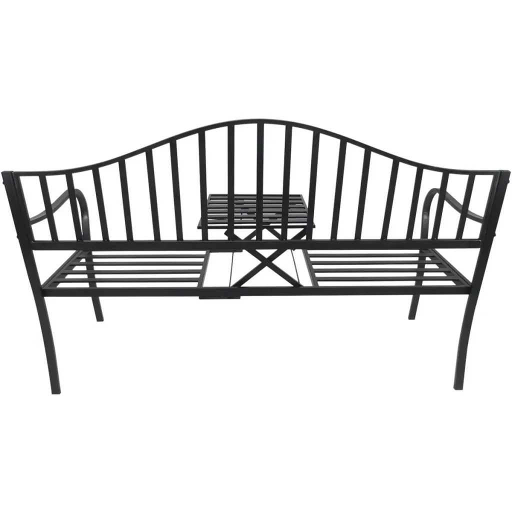 Metal bench with folding side table black