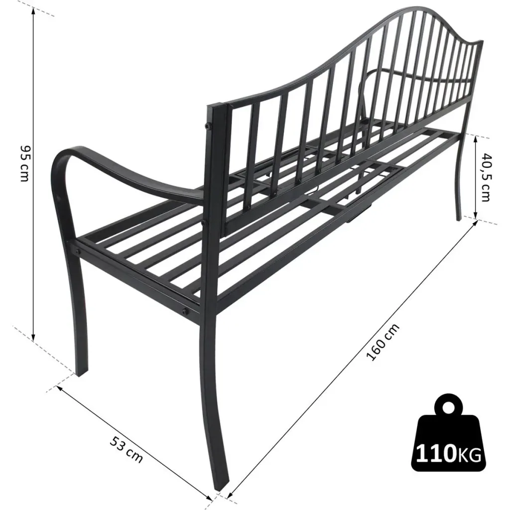 Metal bench with folding side table black