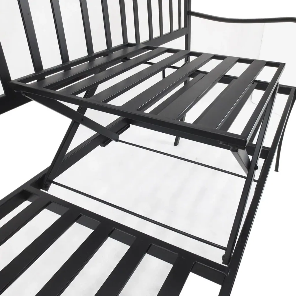 Metal bench with folding side table black